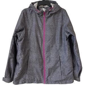 ZeroXposur Large Heather Gray Fleece Lined Jacket Purple Zipper Drawstring Hood